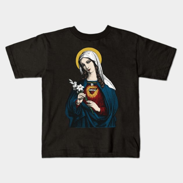 Virgin Mary with her Immaculate Heart Kids T-Shirt by Beltschazar